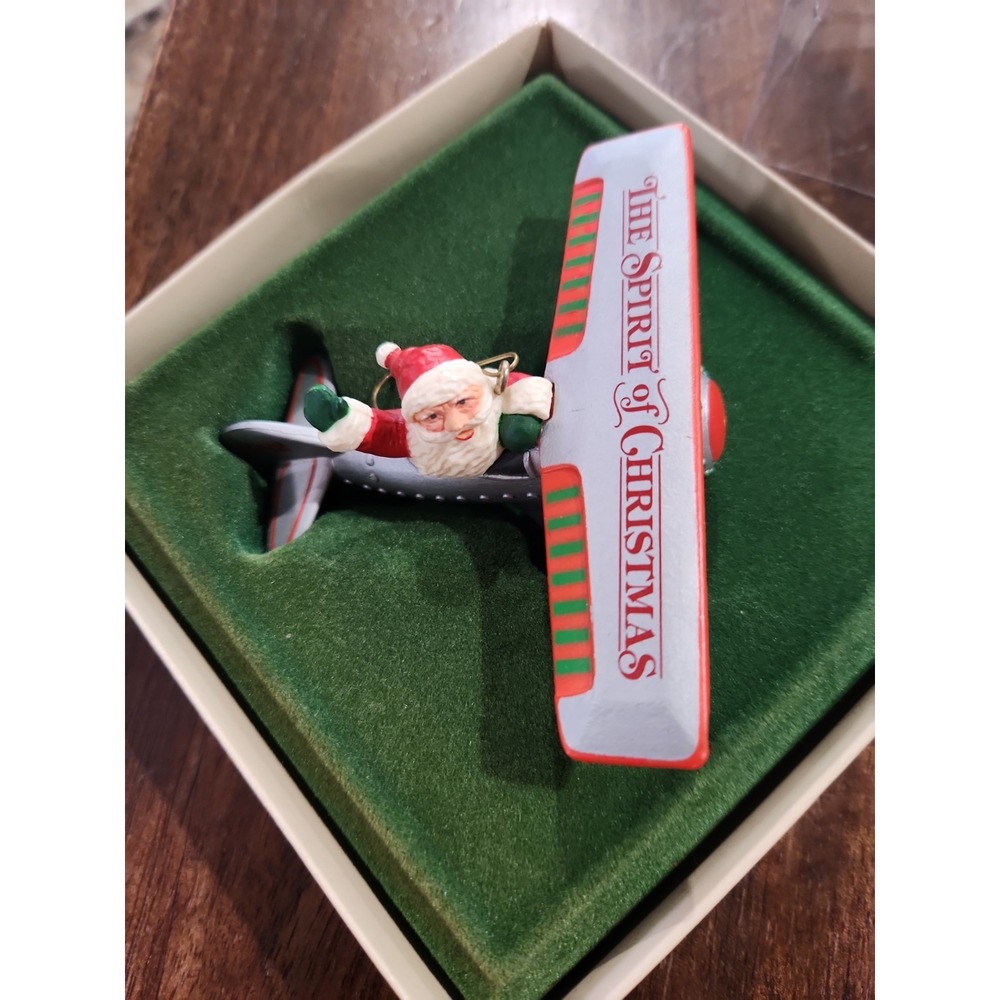 Vintage Hallmark Santa Spirit of Christmas Biplane Airplane Ornament 1982 Boxed